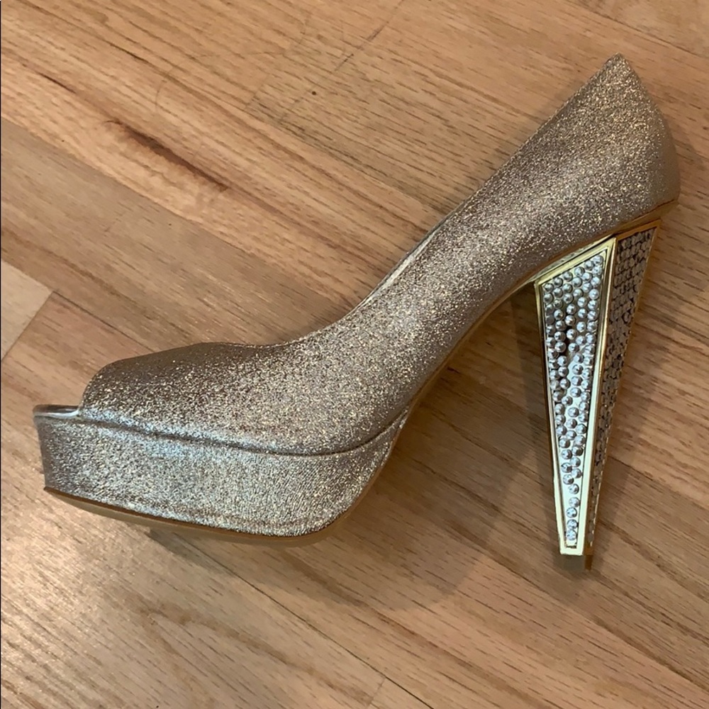 Bebe Gold Rhinestone Platform Heels Sz 10